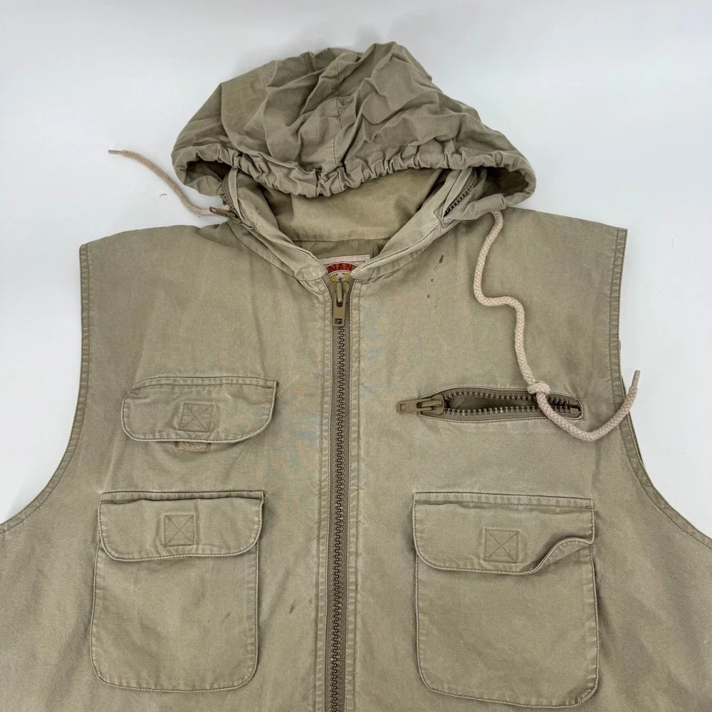 Vintage 80s Banana Republic Safari Vest‎ Mens L Khaki Tan Multi Pocket Utility